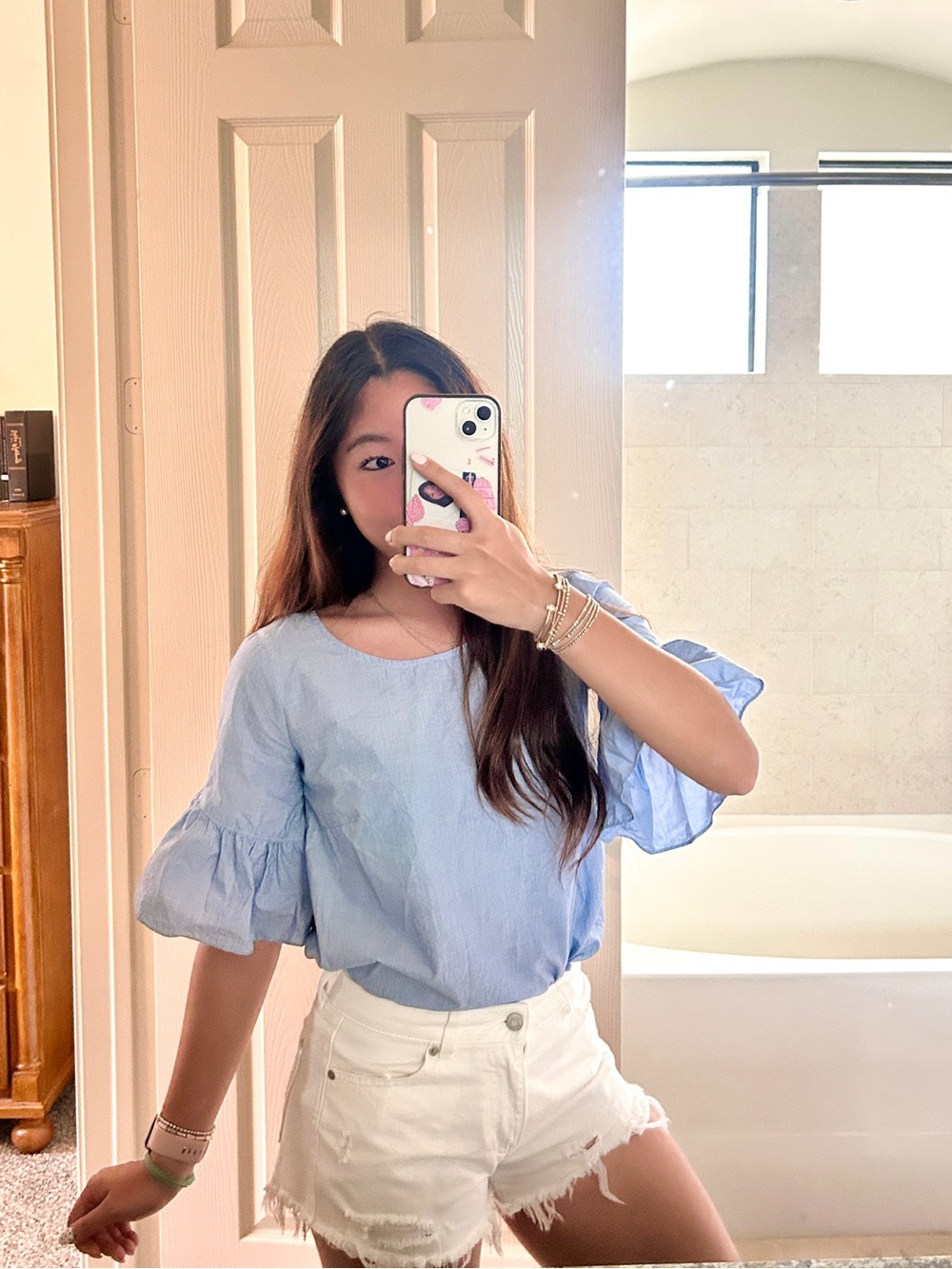 Madewell Light Blue Ruffle-Sleeve Blouse